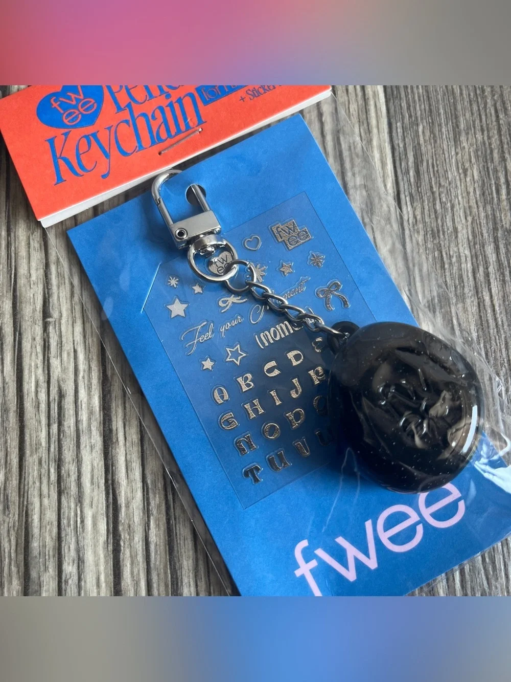 FWEE Pendant Keychain (for Pudding Pot) with Stickers - Sparkly Black Color